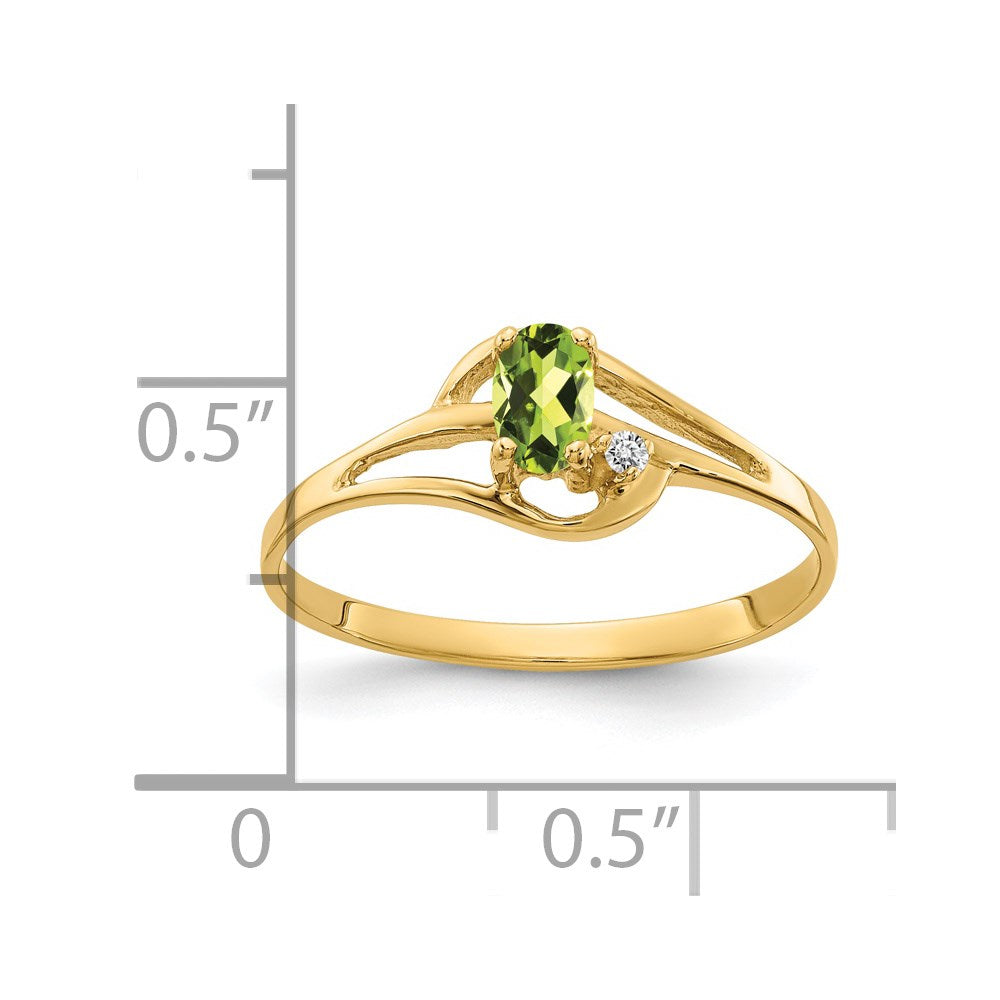 Solid 14k Yellow Gold 5x3mm Oval Simulated Peridot VS CZ Ring