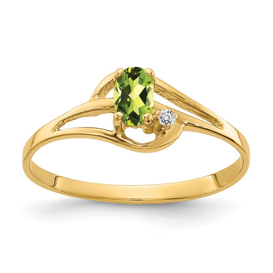 Solid 14k Yellow Gold 5x3mm Oval Simulated Peridot A CZ Ring