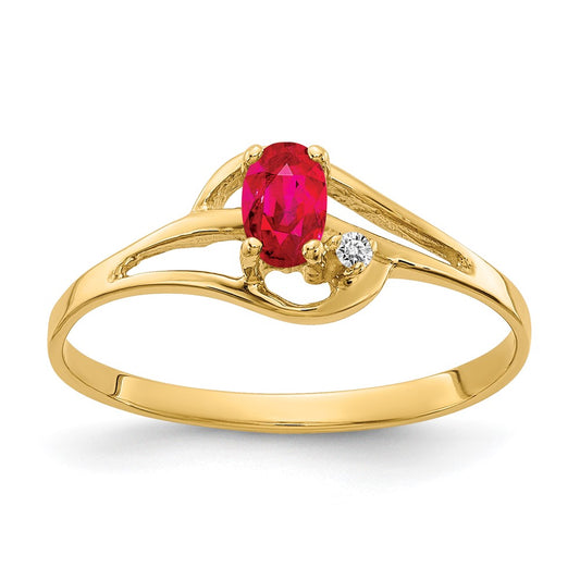 14K Yellow Gold 5x3mm Oval Ruby AAA Real Diamond ring