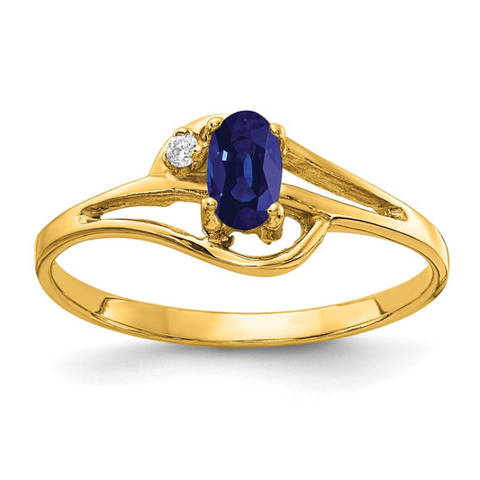 14K Yellow Gold 5x3mm Oval Sapphire AAA Real Diamond ring