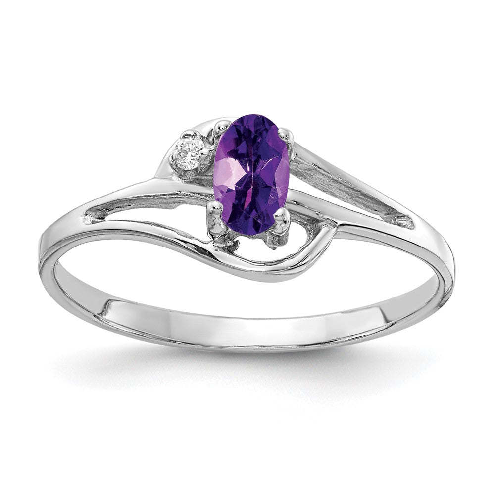 Solid 14k White Gold 5x3mm Oval Simulated Amethyst AA CZ Ring