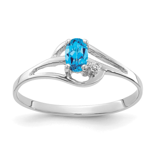 14k White Gold 5x3mm Oval Blue Topaz VS Real Diamond ring