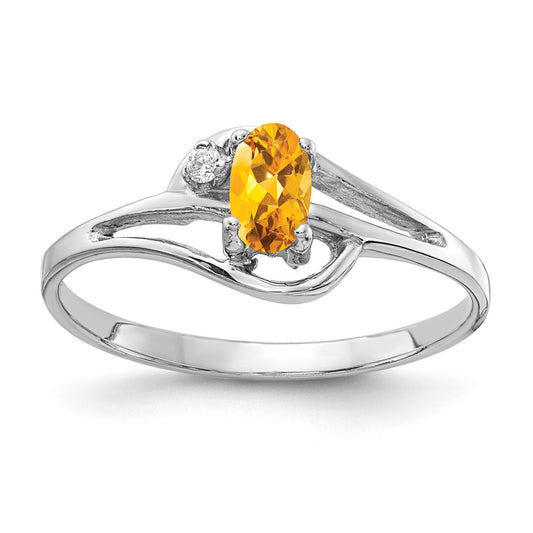 14k White Gold 5x3mm Oval Citrine AAA Real Diamond ring