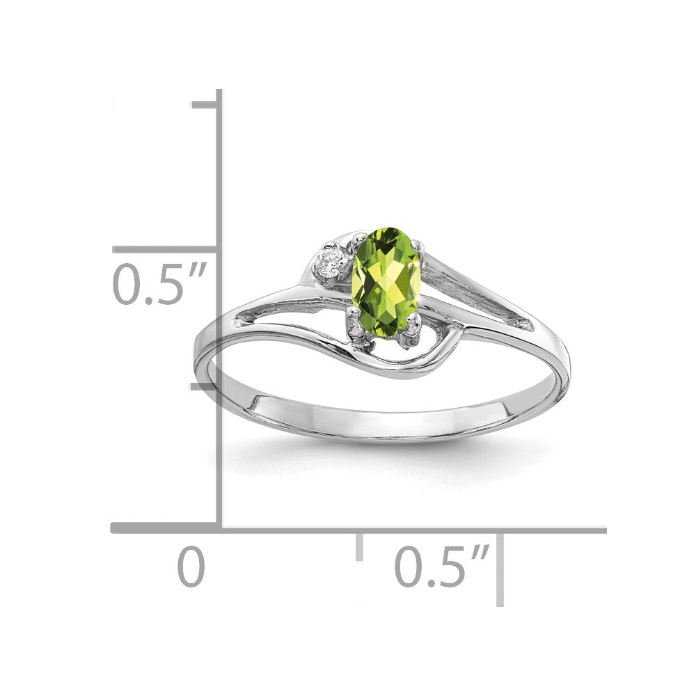 14k White Gold 5x3mm Oval Peridot AA Real Diamond ring