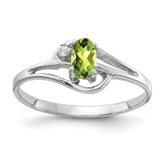 Solid 14k White Gold 5x3mm Oval Simulated Peridot VS CZ Ring