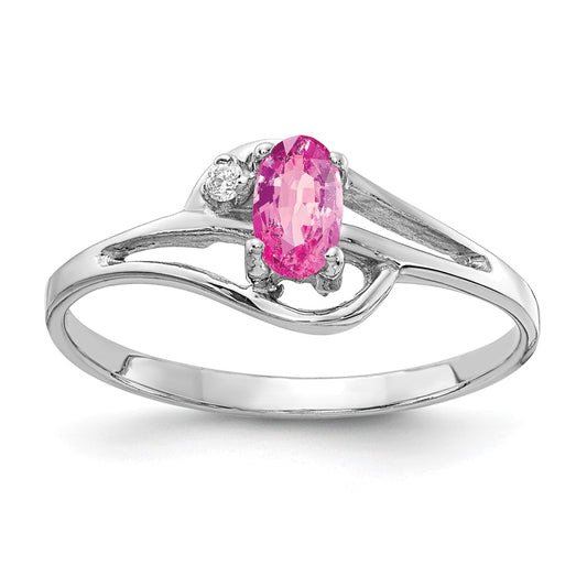 14k White Gold 5x3mm Oval Pink Sapphire AAA Real Diamond ring