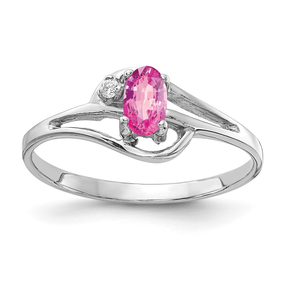 14k White Gold 5x3mm Oval Pink Sapphire AA Real Diamond ring