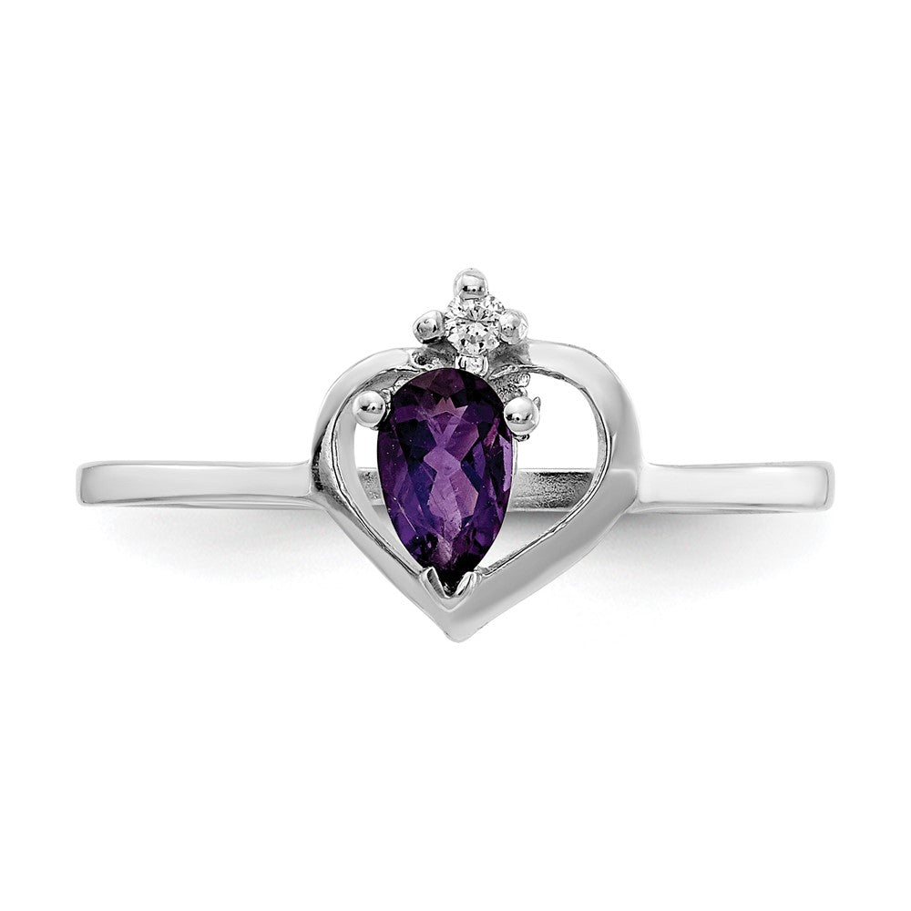 14k White Gold 5x3mm Pear Amethyst AA Real Diamond ring