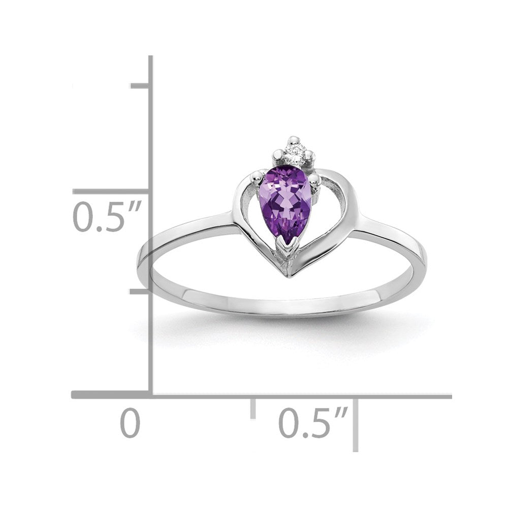 14k White Gold 5x3mm Pear Amethyst AA Real Diamond ring