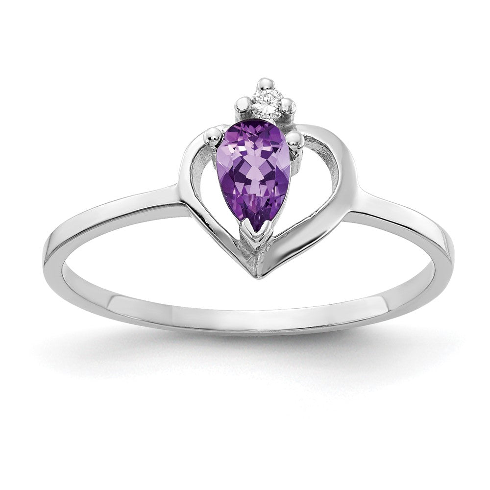 Solid 14k White Gold 5x3mm Pear Simulated Amethyst A CZ Ring