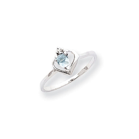 14k White Gold 5x3mm Pear Aquamarine AAA Real Diamond ring