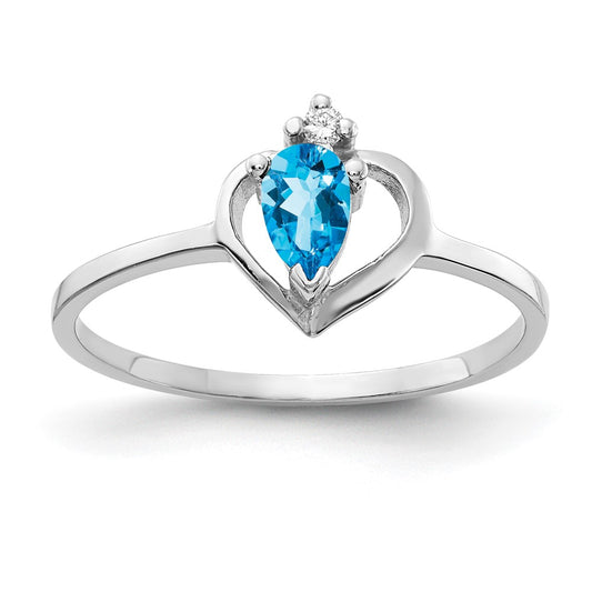 14k White Gold 5x3mm Pear Blue Topaz A Real Diamond ring