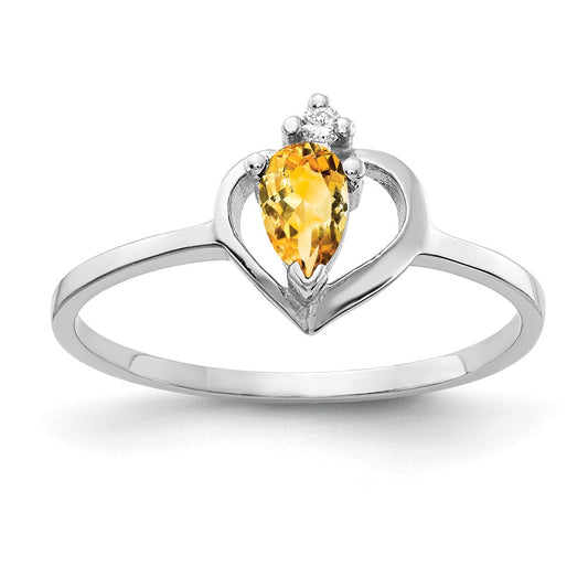 Solid 14k White Gold 5x3mm Pear Simulated Citrine A CZ Ring