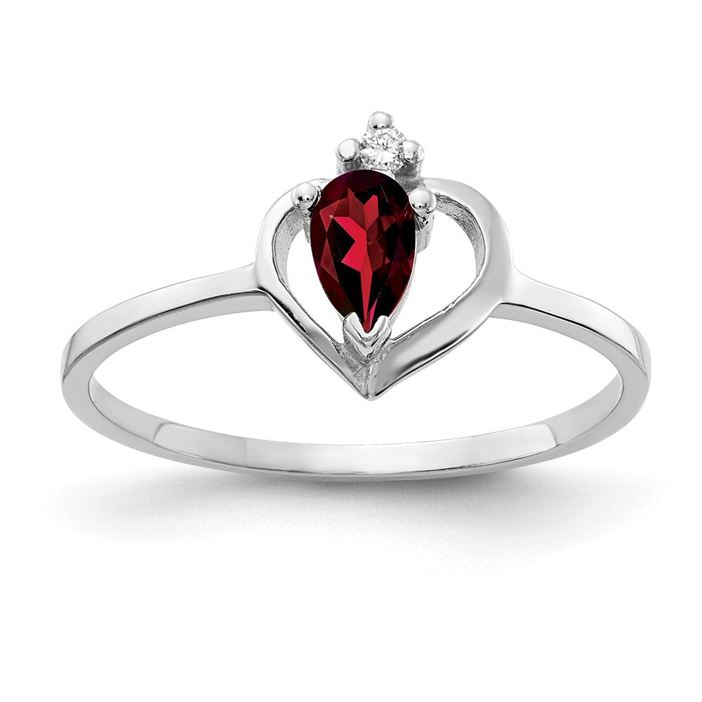 14k White Gold Garnet Real Diamond Ring