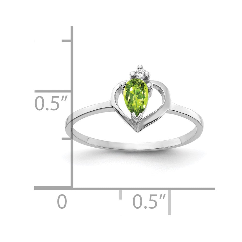 14k White Gold 5x3mm Pear Peridot A4 Real Diamond ring