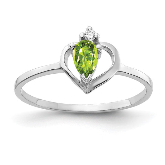 Solid 14k White Gold 5x3mm Pear Simulated Peridot AAA CZ Ring