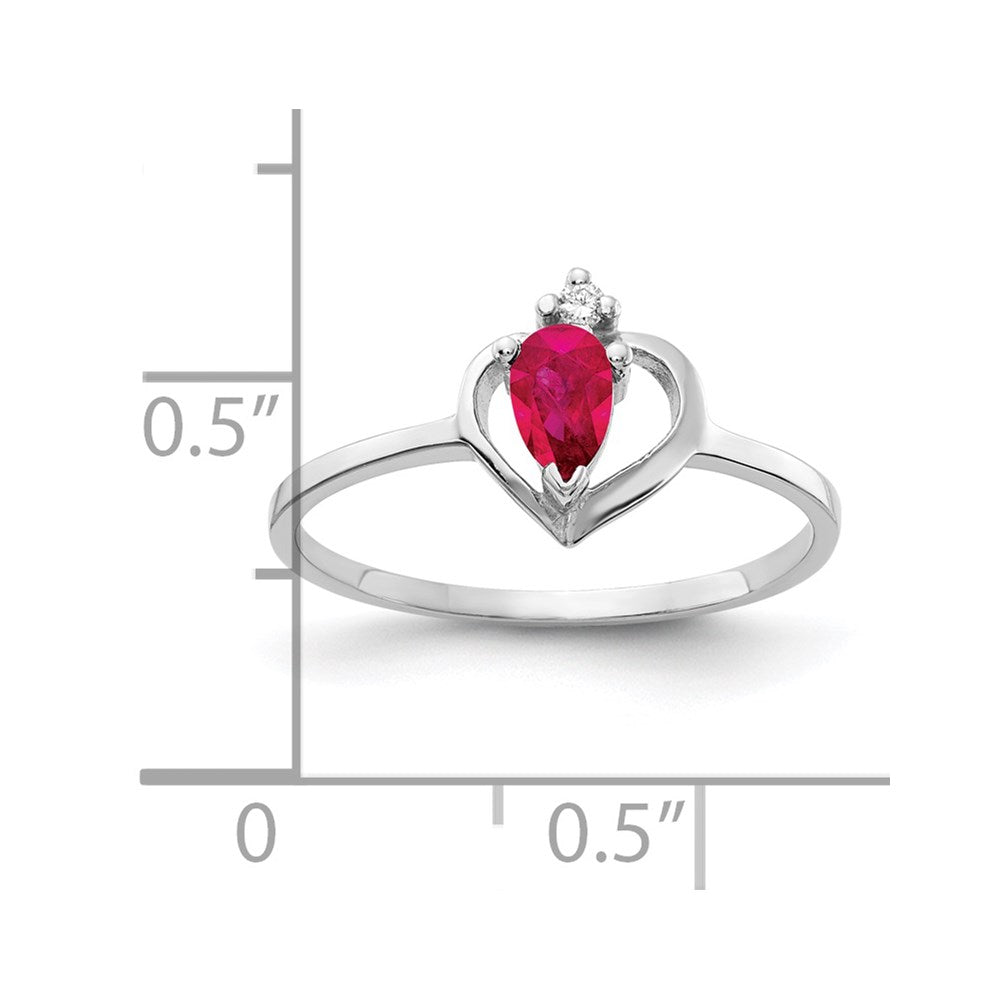 14k White Gold 5x3mm Pear Ruby A4 Real Diamond ring