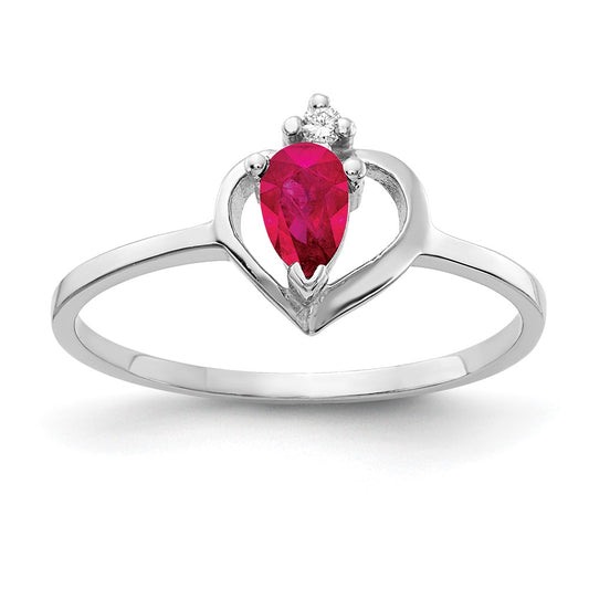 14k White Gold 5x3mm Pear Ruby AAA Real Diamond ring