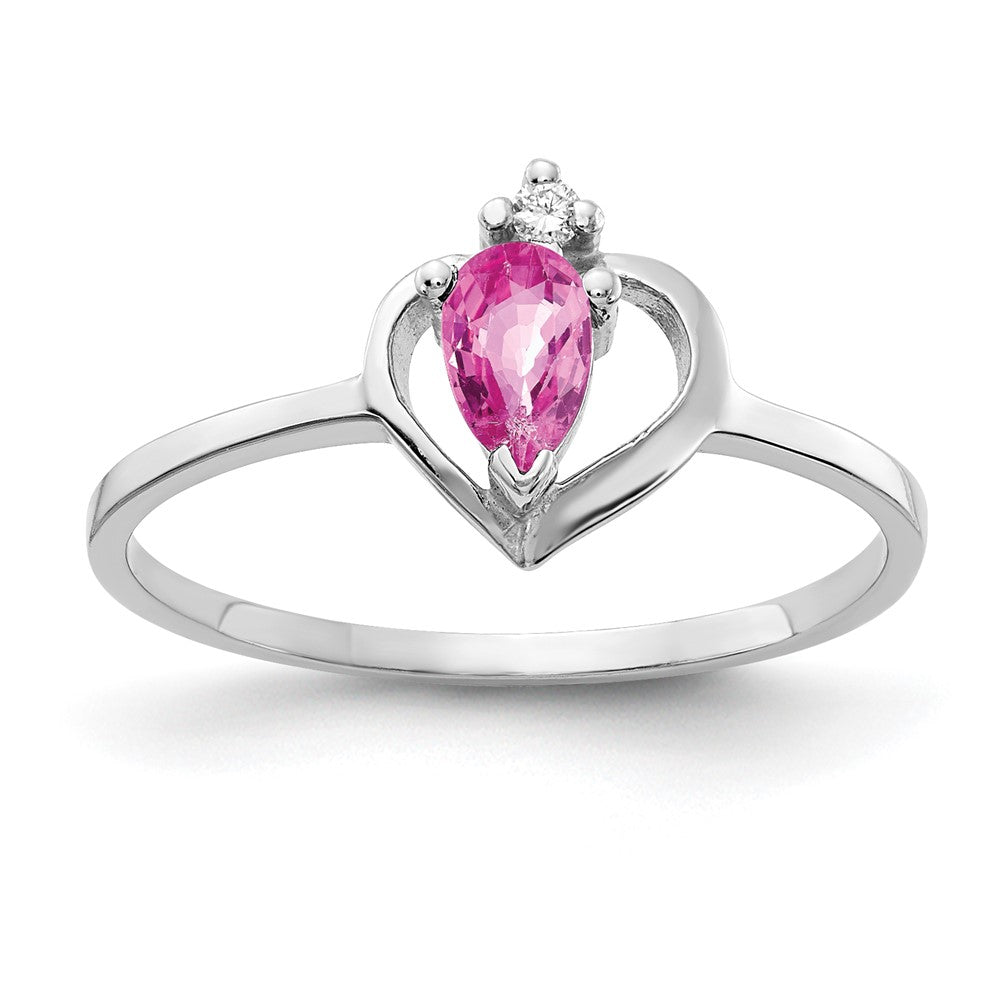 14k White Gold 5x3mm Pear Pink Sapphire VS Real Diamond ring