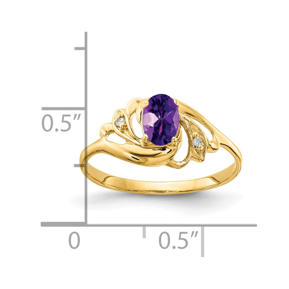 14K Yellow Gold 6x4mm Oval Amethyst Checker AA Real Diamond ring