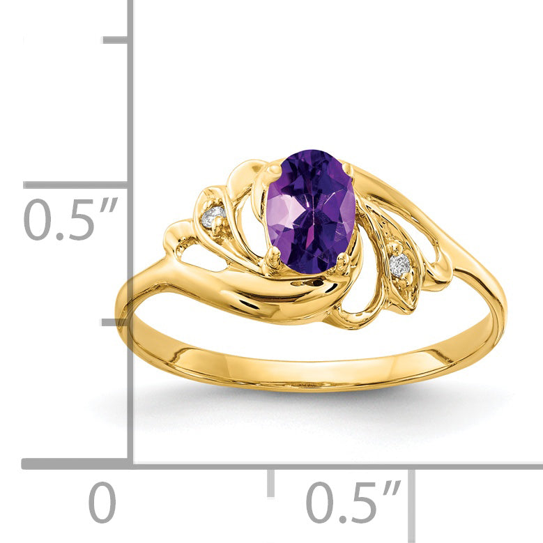 Solid 14k Yellow Gold 6x4mm Oval Simulated Amethyst AAA CZ Ring