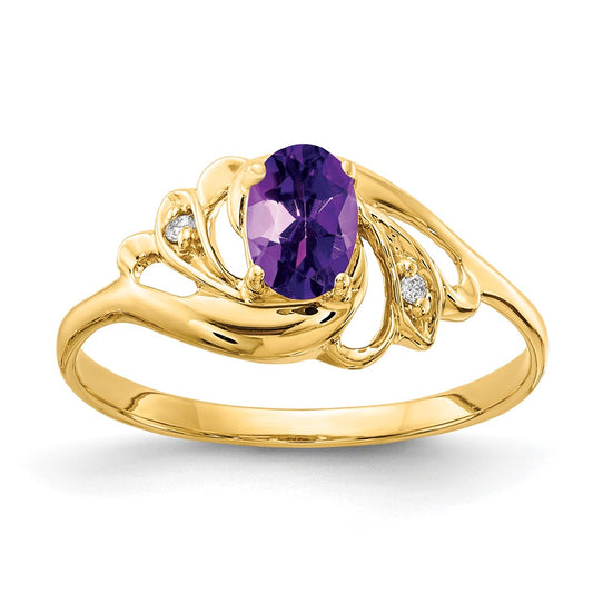 14K Yellow Gold 6x4mm Oval Amethyst Checker AA Real Diamond ring