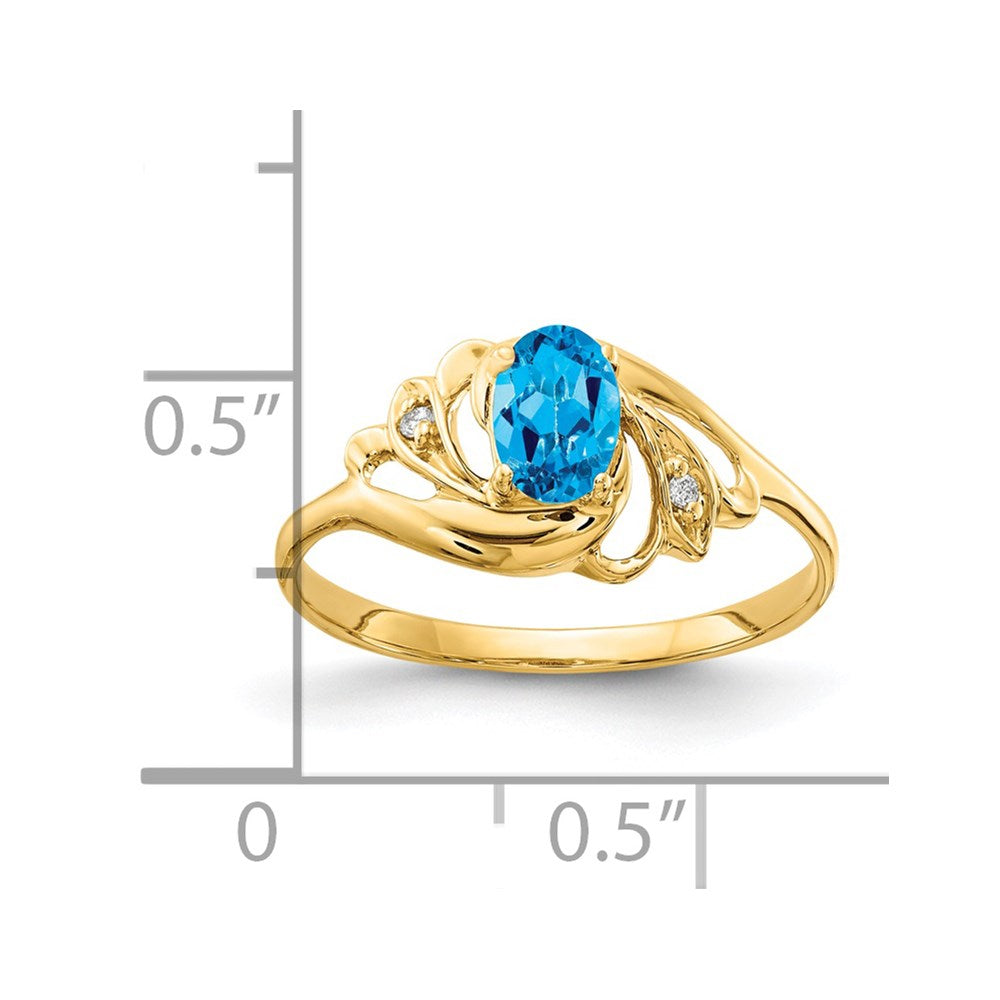 14K Yellow Gold 6x4mm Oval Blue Topaz Checker A Real Diamond ring