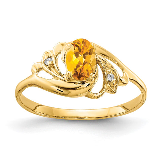 14K Yellow Gold 6x4mm Oval Citrine Checker AA Real Diamond ring