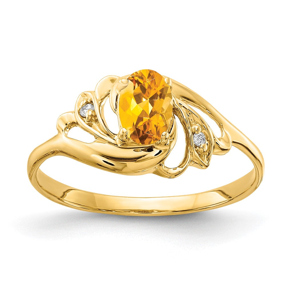 14K Yellow Gold 6x4mm Oval Citrine AA Real Diamond ring