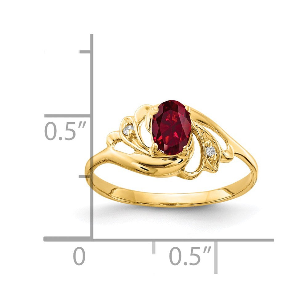 14K Yellow Gold 6x4mm Oval Created Ruby A Real Diamond ring