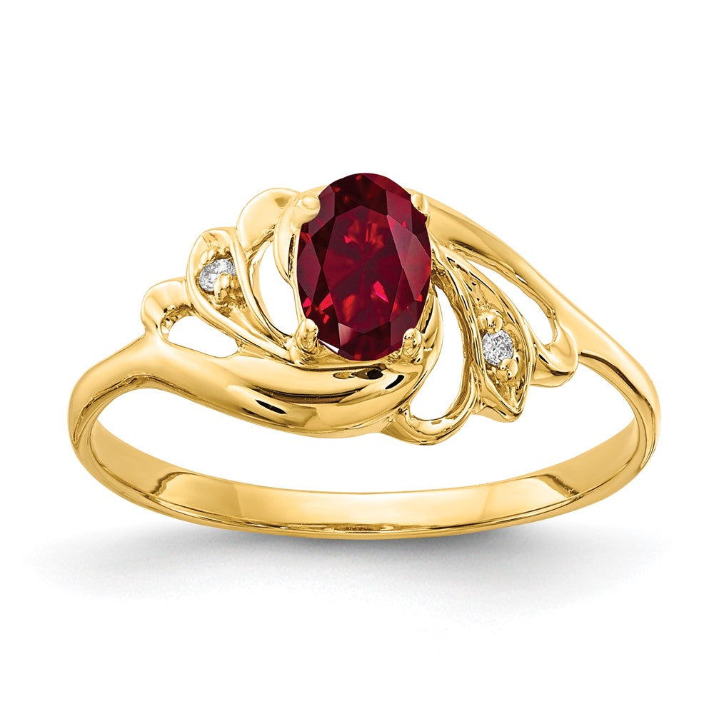 14K Yellow Gold 6x4mm Oval Created Ruby A Real Diamond ring