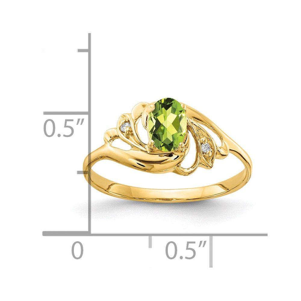 Solid 14k Yellow Gold 6x4mm Oval Simulated Peridot AA CZ Ring