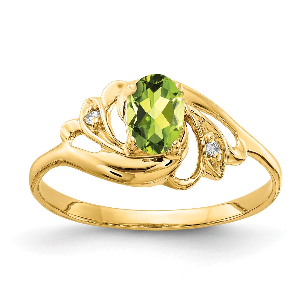 Solid 14k Yellow Gold 6x4mm Oval Simulated Peridot AA CZ Ring