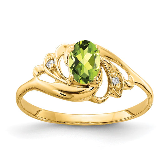 14K Yellow Gold 6x4mm Oval Peridot AAA Real Diamond ring