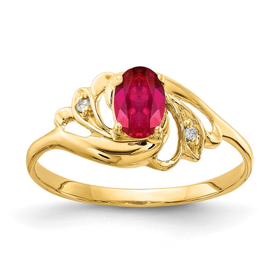 14K Yellow Gold 6x4mm Oval Ruby AAA Real Diamond ring