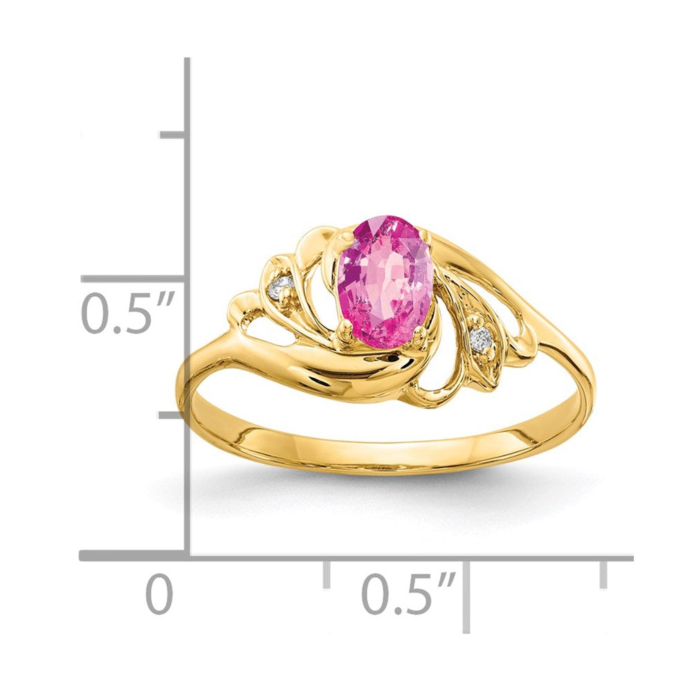 14K Yellow Gold 6x4mm Oval Pink Sapphire AAA Real Diamond ring