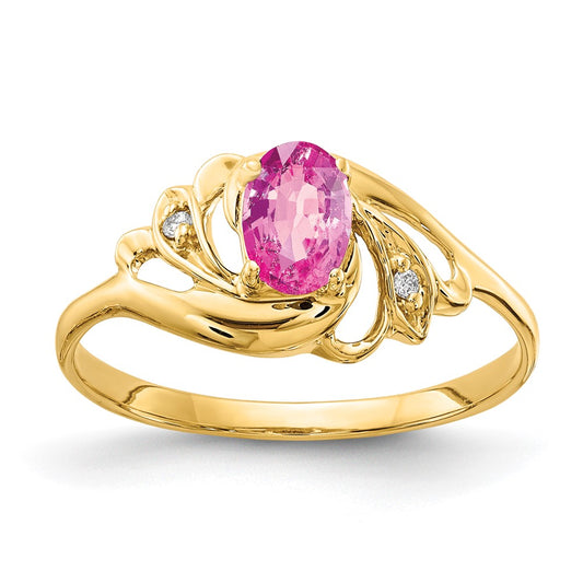 14K Yellow Gold 6x4mm Oval Pink Sapphire AA Real Diamond ring