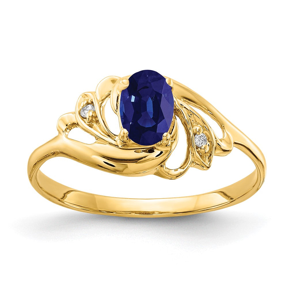 14K Yellow Gold 6x4mm Oval Sapphire AA Real Diamond ring