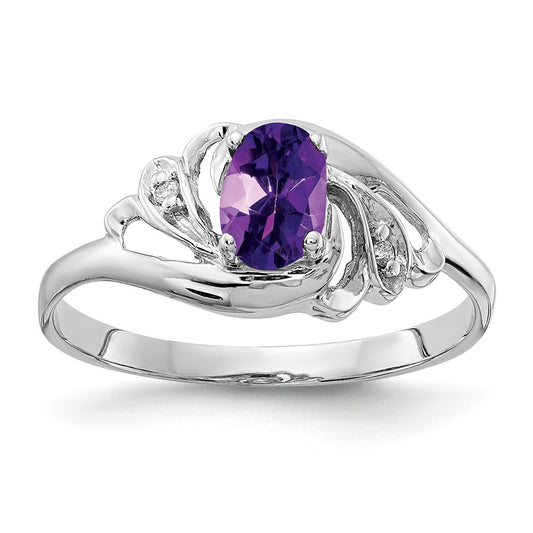 Solid 14k White Gold 6x4mm Oval Simulated Amethyst AAA CZ Ring