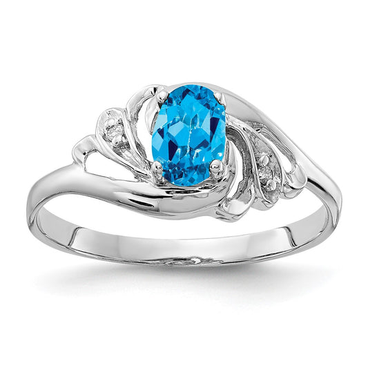 14k White Gold 6x4mm Oval Blue Topaz AA Real Diamond ring