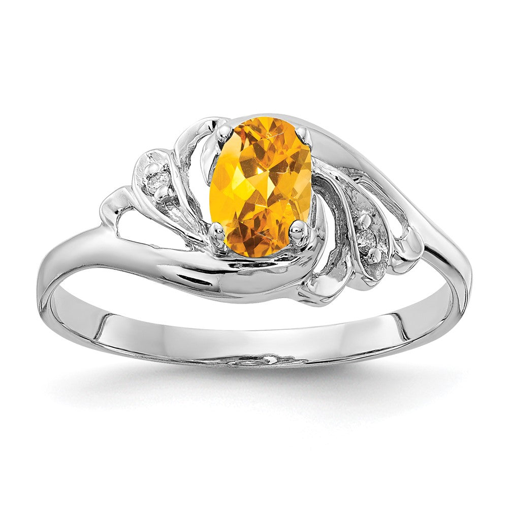 Solid 14k White Gold 6x4mm Oval Simulated Citrine AAA CZ Ring