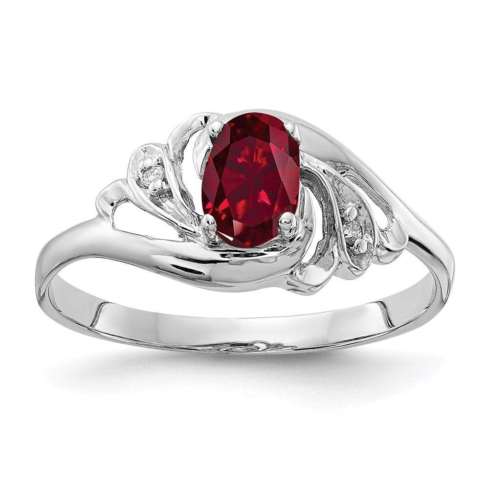 14k White Gold 6x4mm Oval Created Ruby A Real Diamond ring