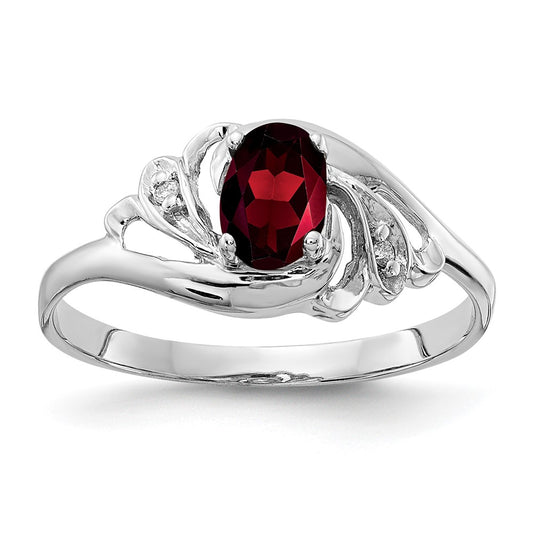 14k White Gold 6x4mm Oval Garnet Checker AA Real Diamond ring