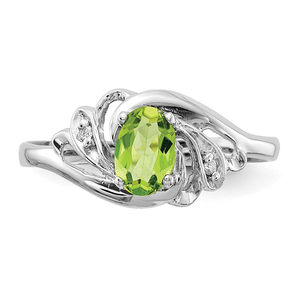 Solid 14k White Gold 6x4mm Oval Simulated Peridot AA CZ Ring