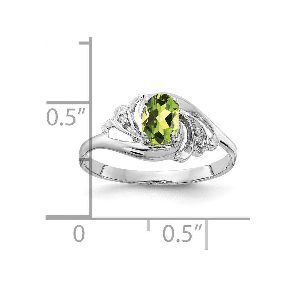 Solid 14k White Gold 6x4mm Oval Simulated Peridot AA CZ Ring