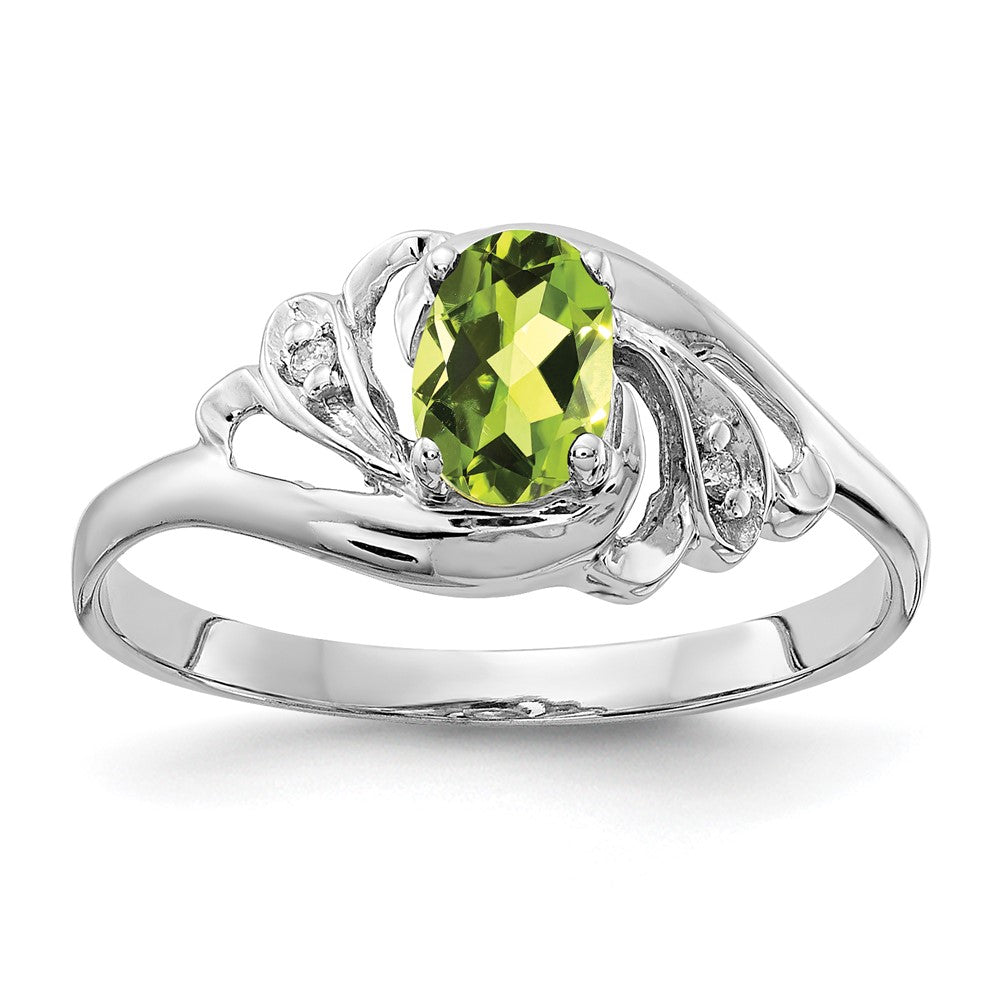 Solid 14k White Gold 6x4mm Oval Simulated Peridot AA CZ Ring