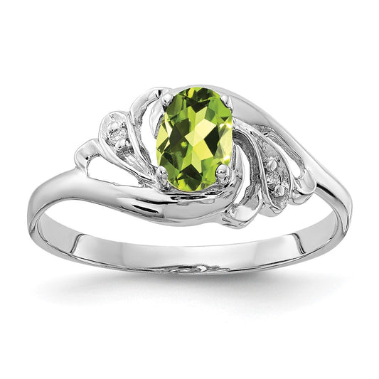 Solid 14k White Gold 6x4mm Oval Simulated Peridot VS CZ Ring