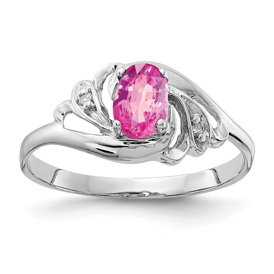 14k White Gold 6x4mm Oval Pink Sapphire A Real Diamond ring