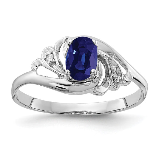 14k White Gold 6x4mm Oval Sapphire AA Real Diamond ring