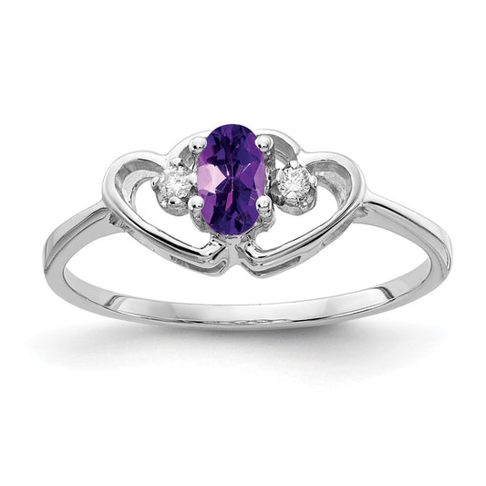 Solid 14k White Gold 5x3mm Oval Simulated Amethyst AA CZ Ring